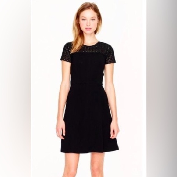 J. Crew Black Mini Dress with Lace Detail SZ 6 - Picture 1 of 5